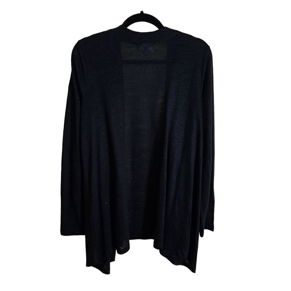 J. Jill Love Linen Long Line Open Front Navy 100% Linen Lightweight Cardigan Swe